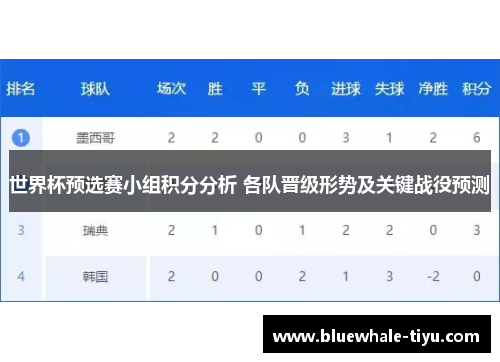 世界杯预选赛小组积分分析 各队晋级形势及关键战役预测